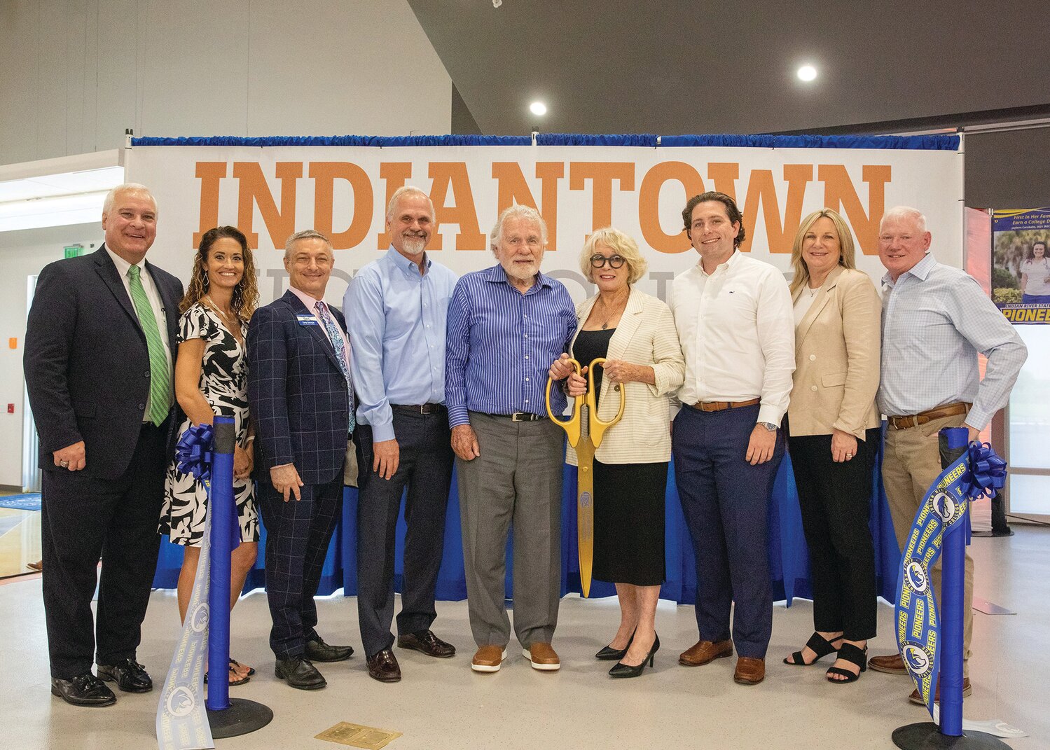 Dr. Timothy Moore, IRSC President; Melissa D. Kindell, IRSC District Board of Trustees, Okeechobee County; Anthony D. George Jr., J.D., Chair, IRSC District Board of Trustees, Martin County; Chip Johnston, Charles’ son; Charles and Sandra Johnston; Evan Johnston, Charles’ grandson; Marsh Powers, Chair, Martin County School Board; and Kevin Powers, Indiantown Realty Corp